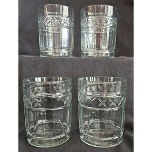 Anchor‎ Hocking Retro PARKFIELD 12 Oz Clear Rocks Glasses Set of 4 Criss Cross